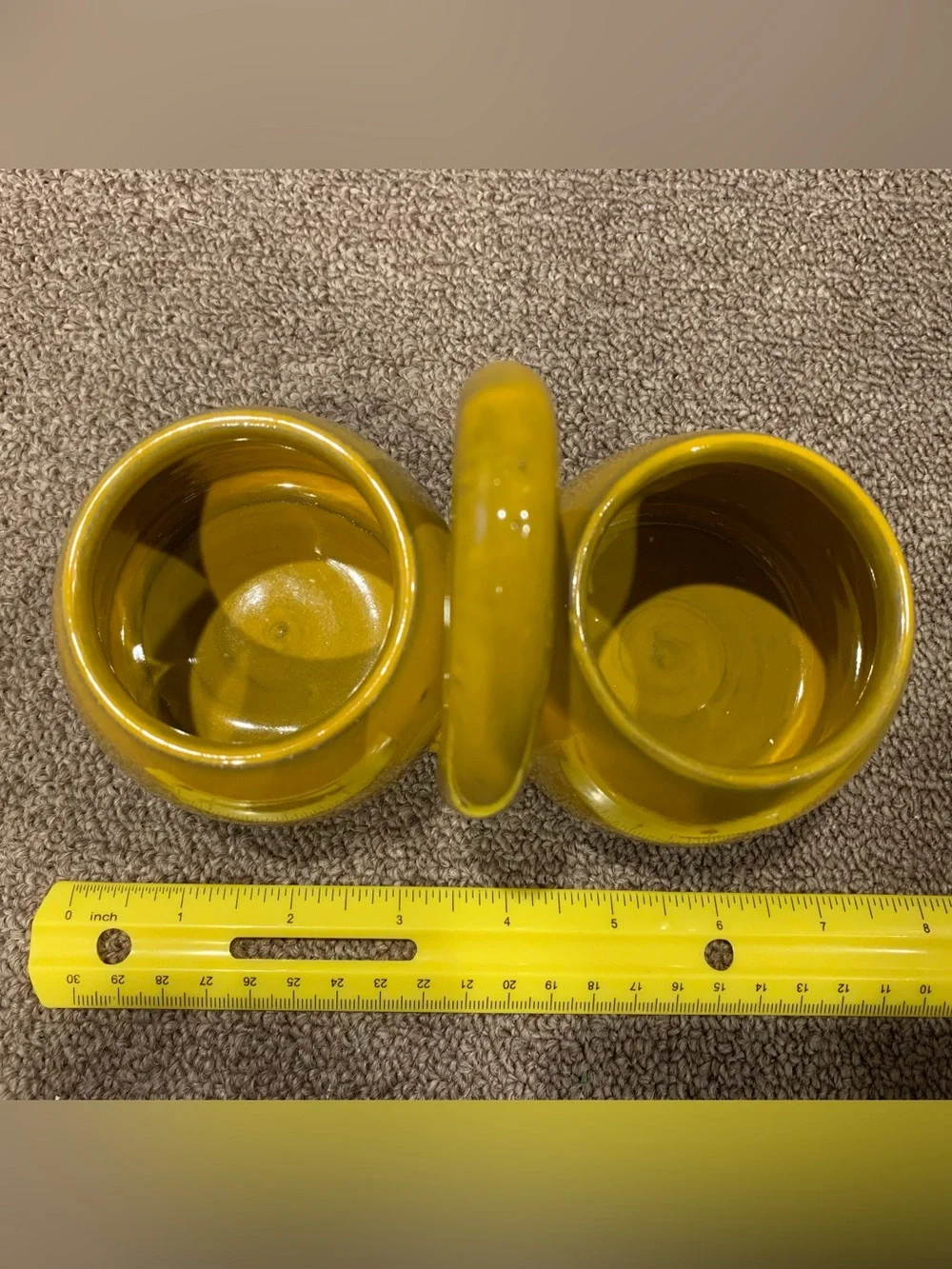 vintage yellow ceramic double-compartment condiment or jam jar